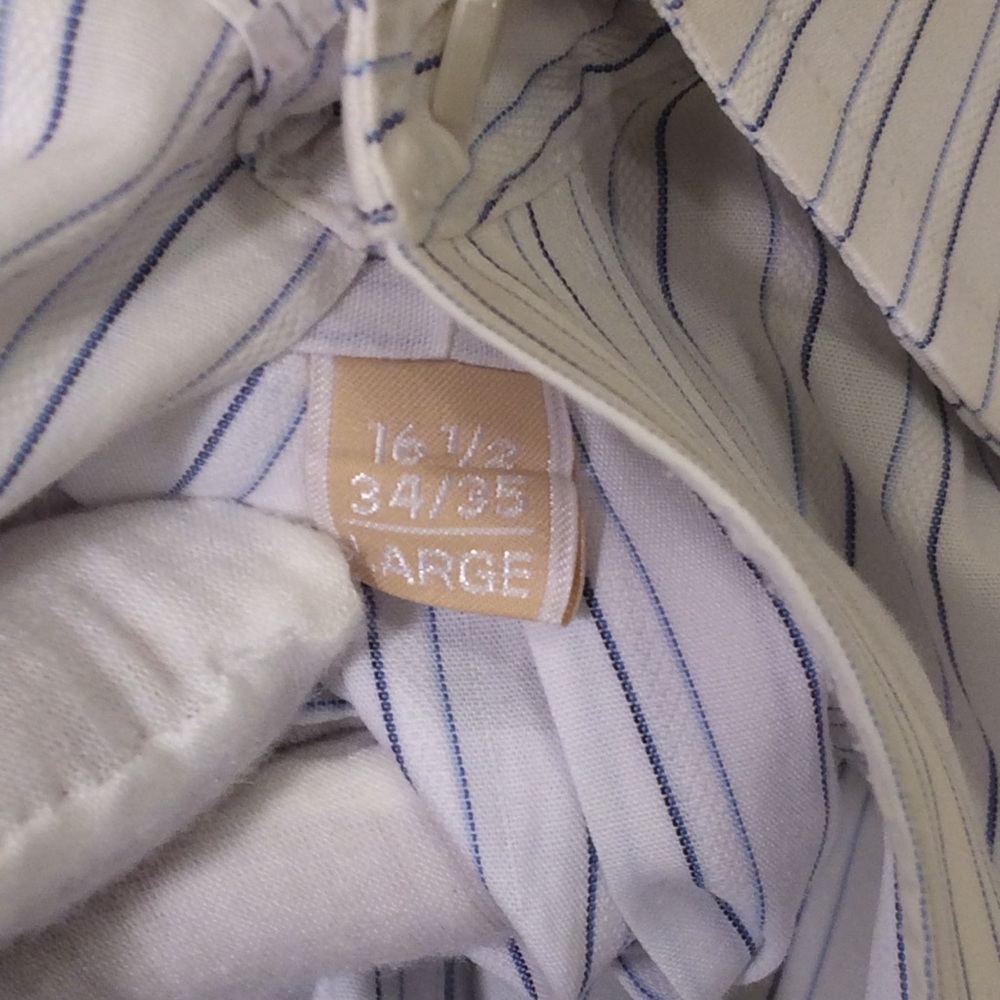 Michael Kors blue pin striped shirt, sz L (062) - Picture 3 of 6